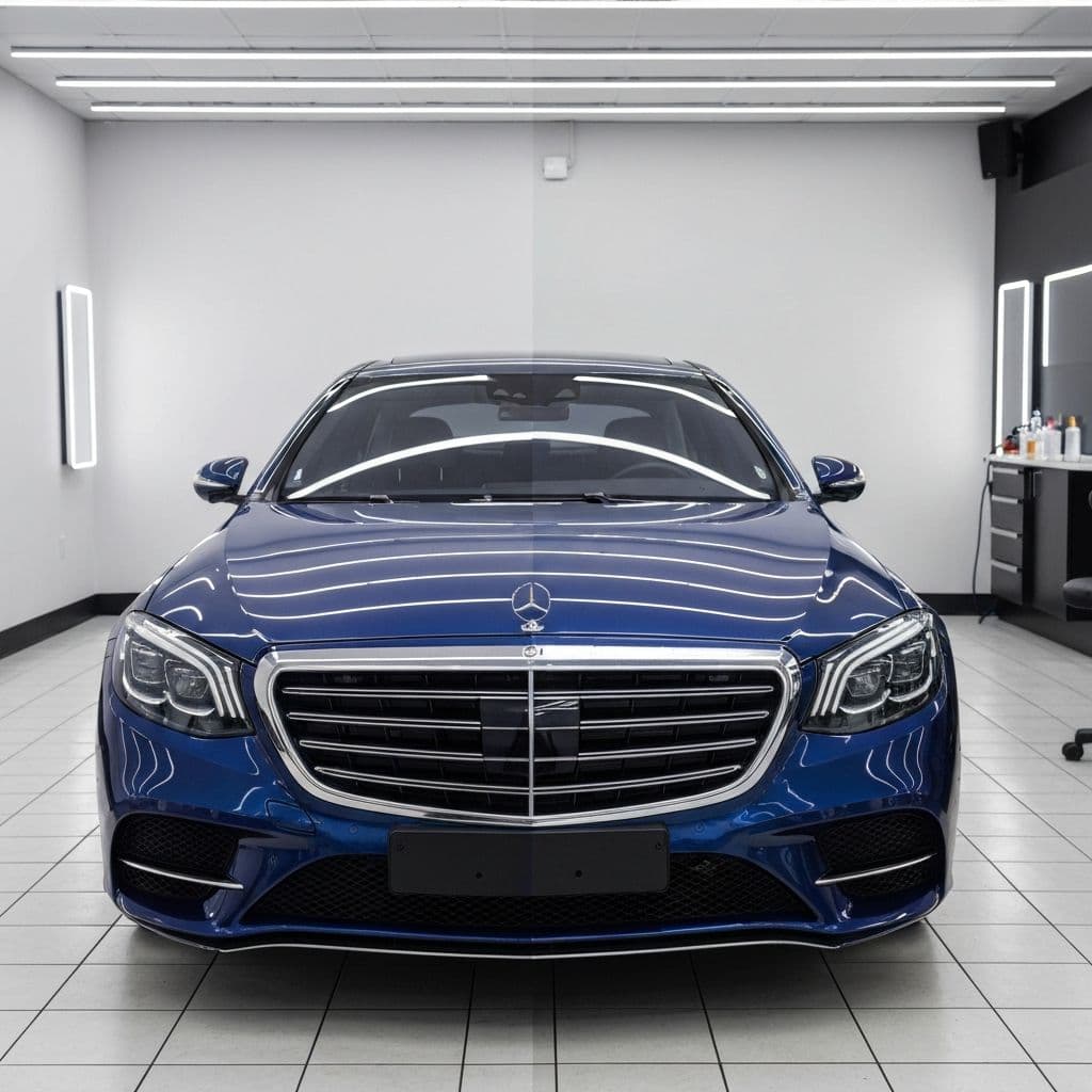 Llumar PPF installation on luxury car hood - professional paint protection film application