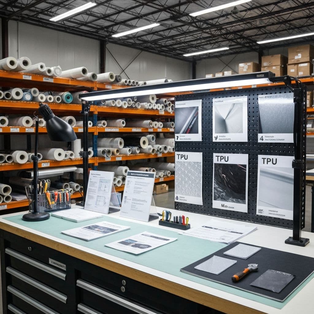 PPF material wholesale warehouse with paint protection film rolls and inventory