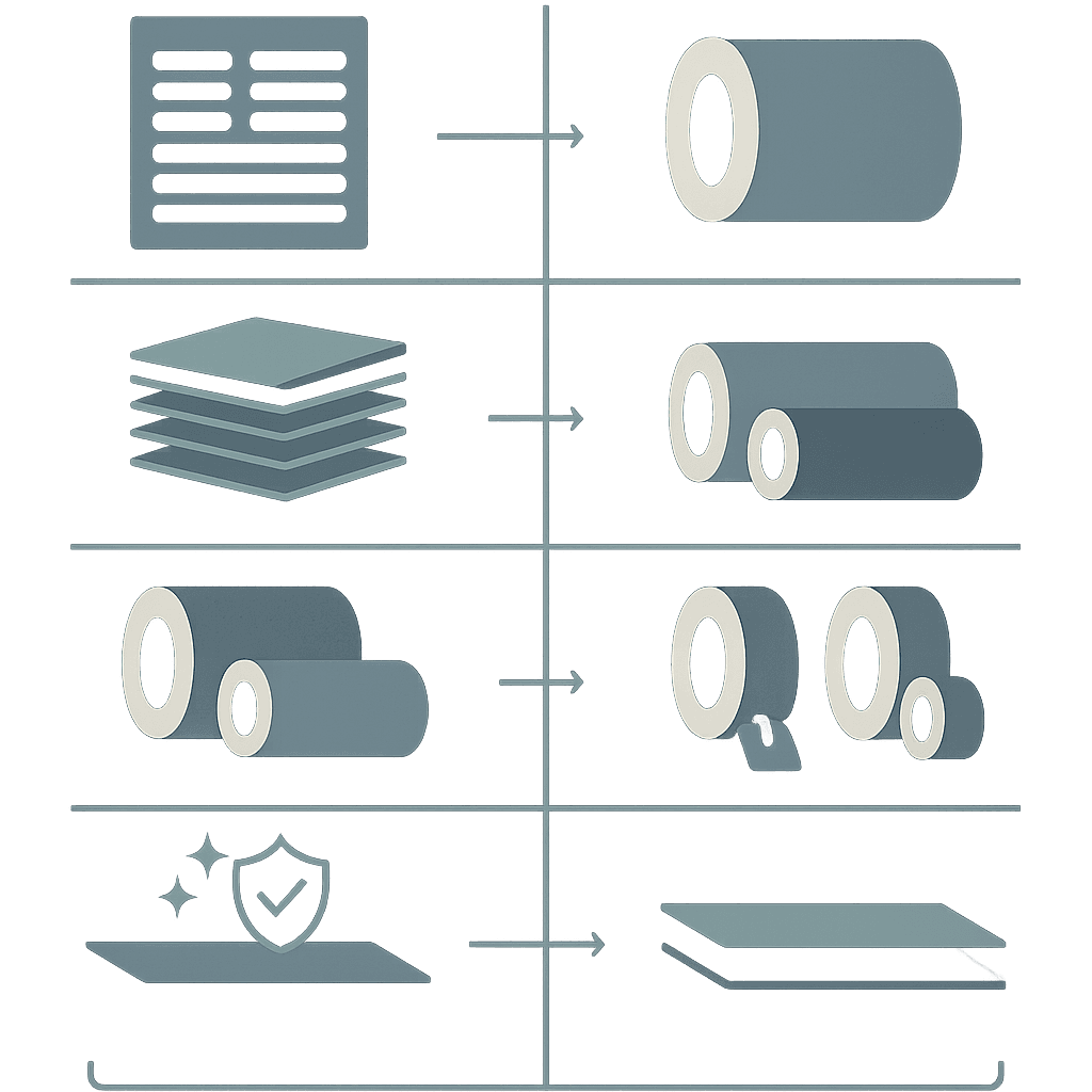 Six-tile grid infographic where each tile contrasts a structured, multi-layer, traceable premium PPF concept on the left with a simpler, generic volume film concept on the right, linked to highlight checkable differences in construction and handling.